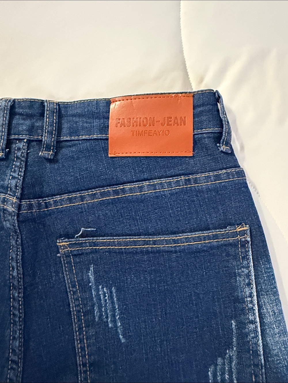 Men's Straight Fit Distressed Dark Blue Jeans - Picture 3 of 5